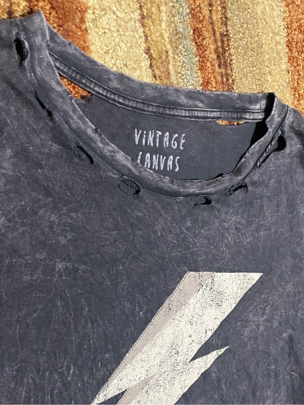 Vintage Canvas black charcoal mineral wash t-shirt distress silver lightning - Picture 14 of 14